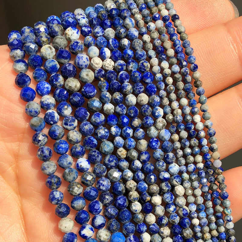 Natural Stone Faceted Sapphire Small Waist Beads 2 3 4 mm Blue Aquamarines Lapis Lazuli Loose Spacer Bead for Jewelry DIY Making - KiwisLove