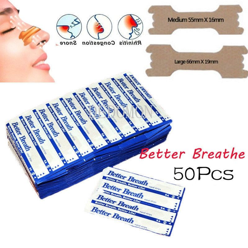 50 Pcs Breathe Nasal Strips Right Way Stop Snoring Anti Snoring Strips Easier Better Breathe Health Care - KiwisLove