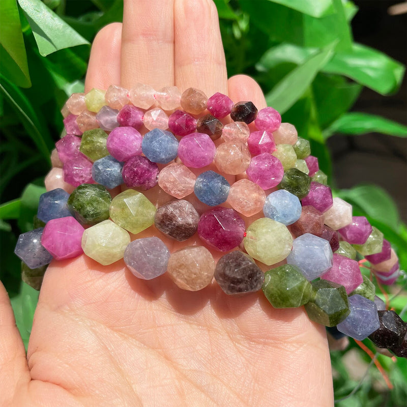 Natural Faceted Tourmaline Stone Round Loose Spacer Beads for Jewelry Making Needlework Diy Charms Bracelet 15&#39;&#39;inches 6 8 10mm