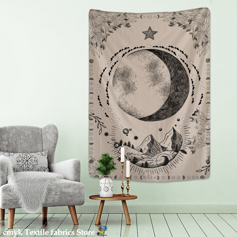 Moon Tarot Tapestry Wall Hanging Psychedelic Witchcraft Hippie Tapiz Mandala Art Background Cloth Home Decor - KiwisLove