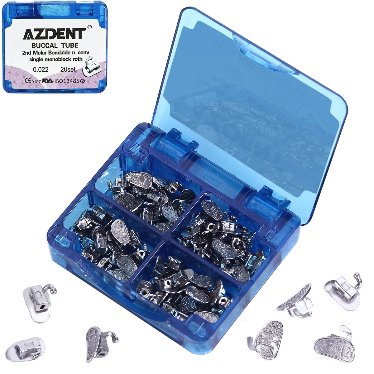 20sets=80Pcs/Box AZDENT Dental Orthodontic Buccal Tube 1st / 2nd Molar Bondable Single Monoblock Non-Convertible - KiwisLove