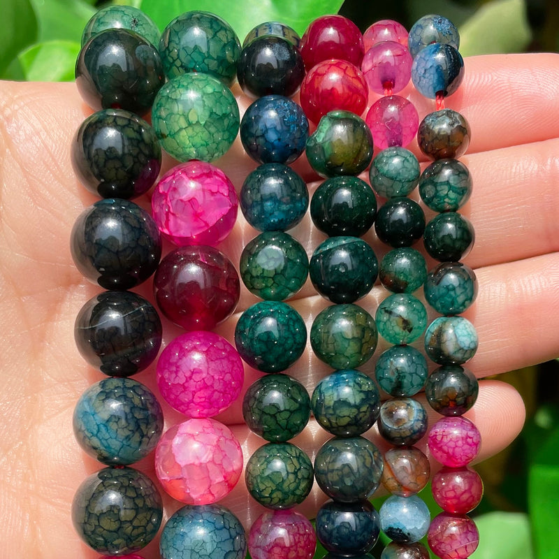 Natural Tourmaline Dragon Veins Agates Stone Round Loose Spacer Beads for Needlework Jewelry Making DIY Bracelet Accessories - KiwisLove