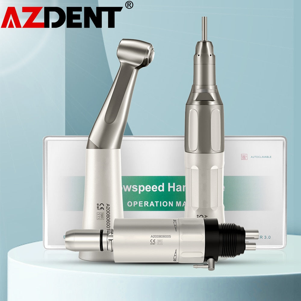 Azdent Dental Handpiece Contra Angle Straight 2/4 Hole Air Motor Push Button  Low Speed - KiwisLove