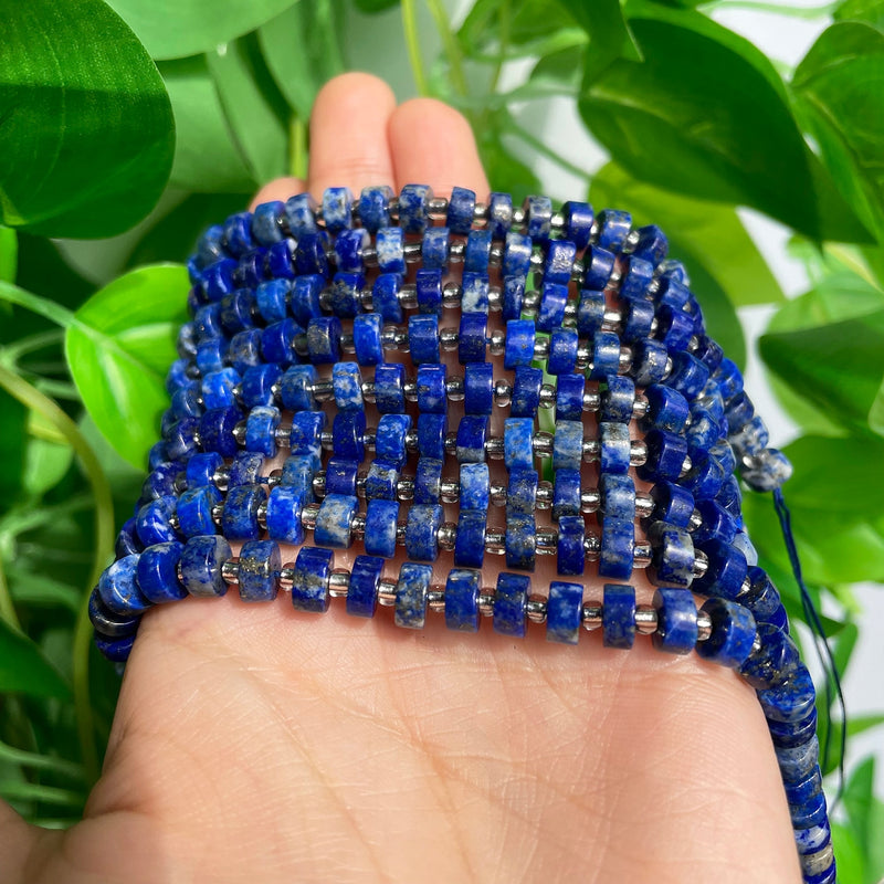 6*4mm Natural Lapis Lazuli Rondelle Beads Wheel Round Loose Spacer Beads for Needlework Jewelry Making DIY Bracelet Accessories - KiwisLove