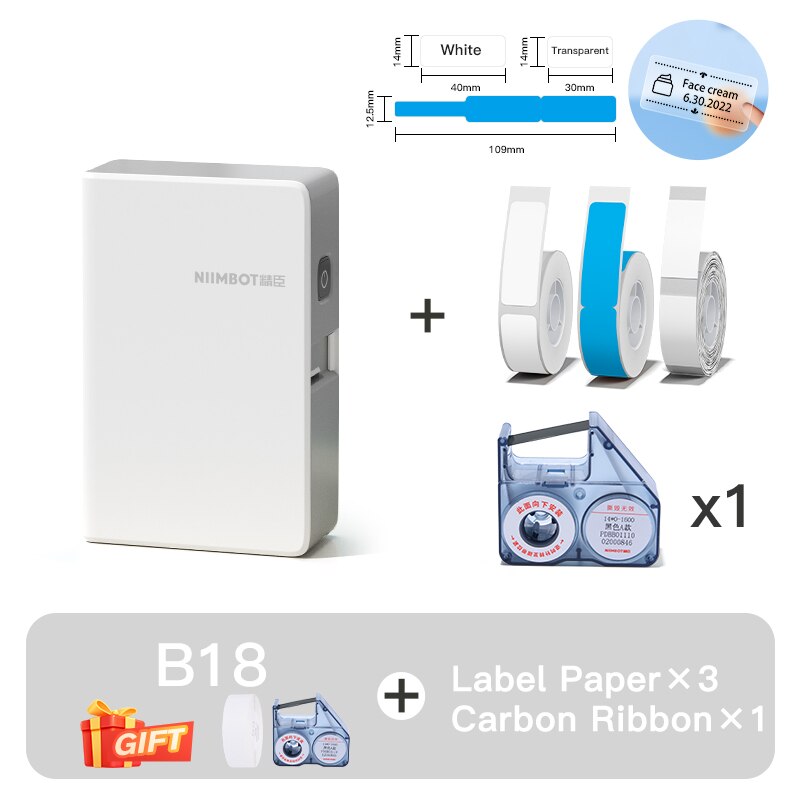 Niimbot B18 Thermal Transfer Label Sticker Printer Mini Label Maker With Ribbon PET Papers For Commercial Household Storage - KiwisLove