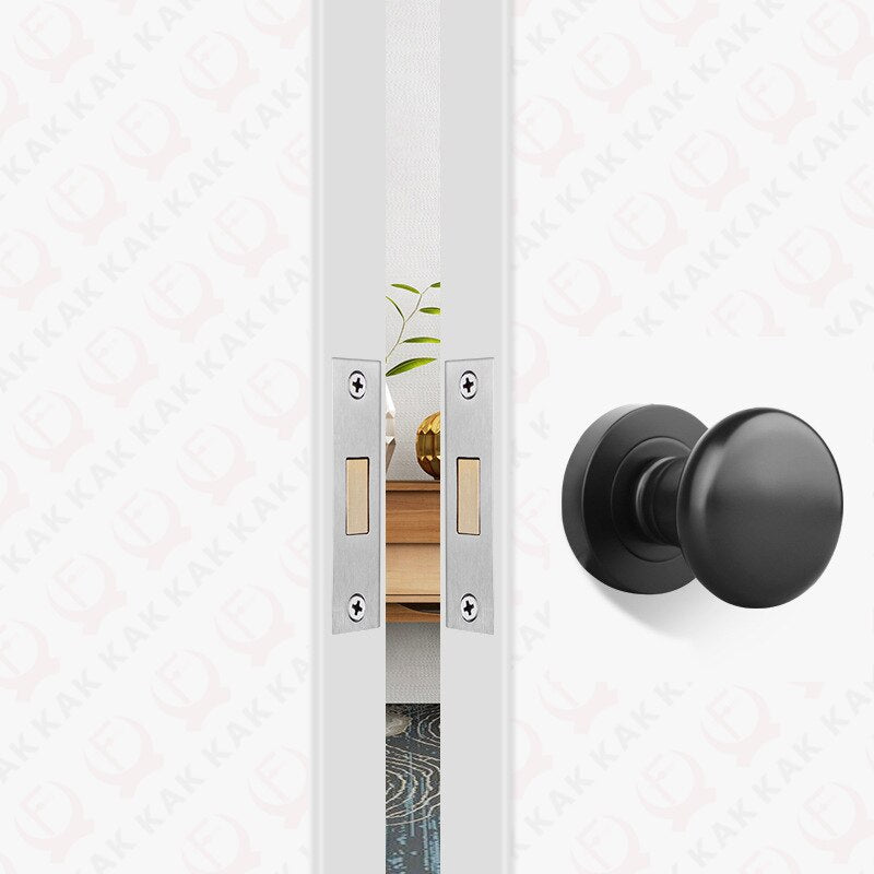 KAK Black Zinc Alloy Hidden Door Lock Invisible Corridor Sliding Door Handle Lock Keyless Mechanical Lock Door Latch Hardware - KiwisLove