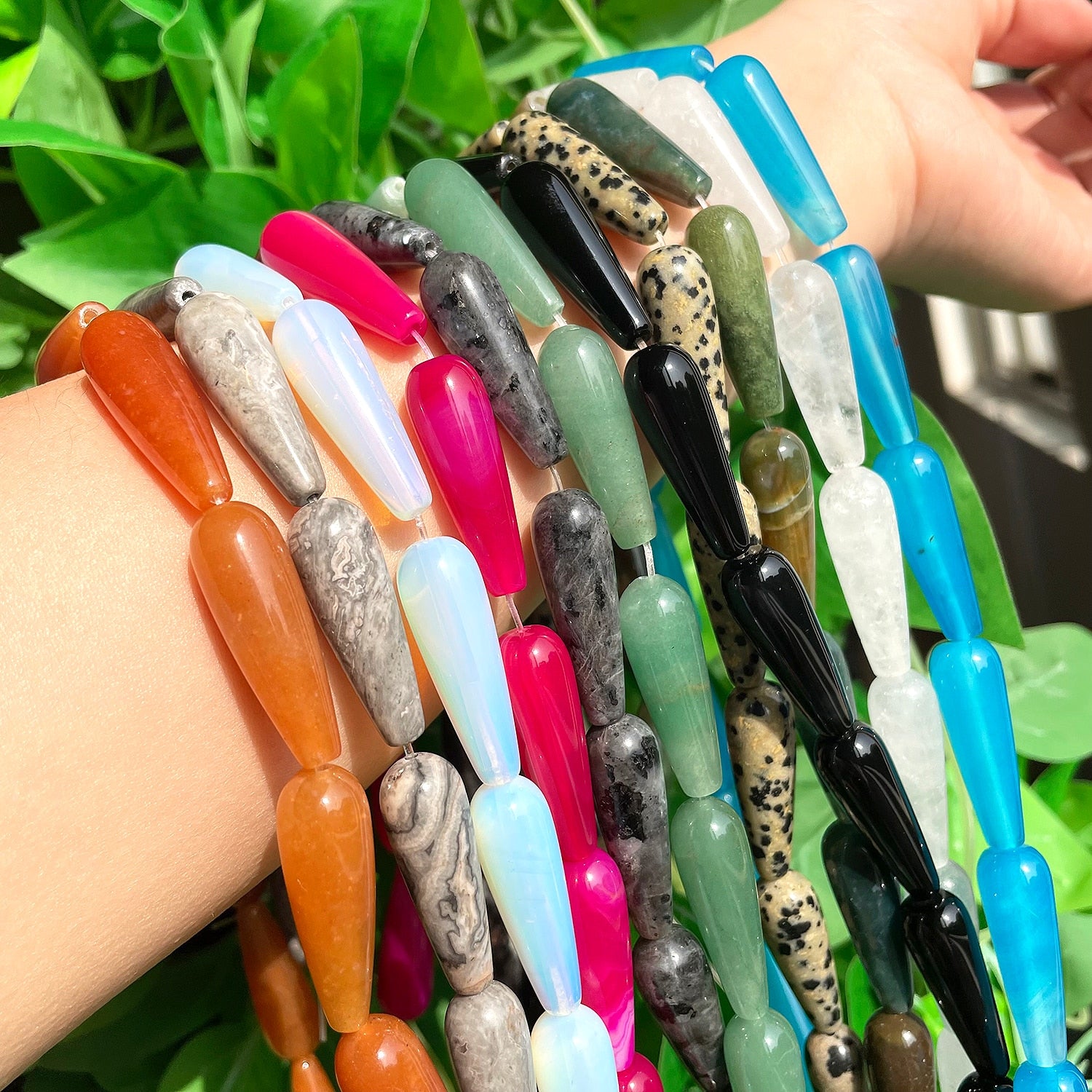 2pcs Natural Water Drop Genuine Stone India Agates Labradorite Tiger Eye Chalcedony Loose Beads for Jewelry Making DIY Bracelet - KiwisLove