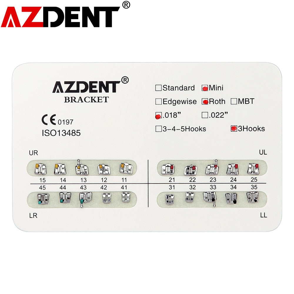 1pack AZDENT Dental Orthodontic Brackets  Mini / Standard Roth / MBT / Edgewise 022/018 Slot Hook 3/345 - KiwisLove