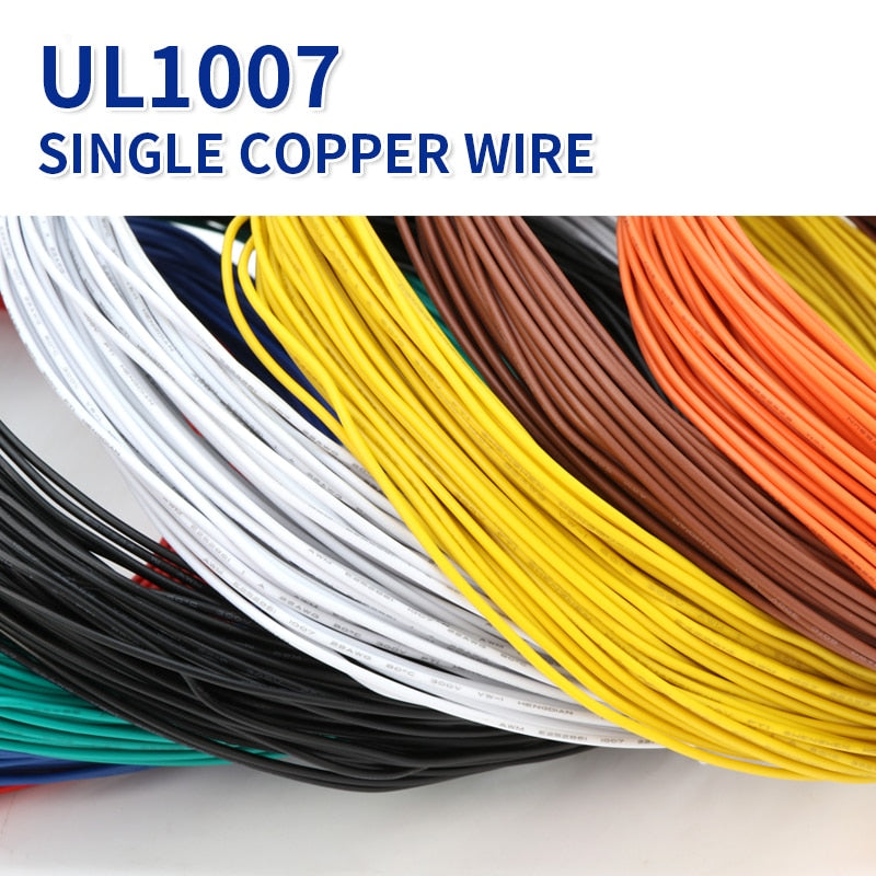 2/5M UL1007 PVC Tinned Copper Single Core Wire Cable Line 14/16/18/20/22/24/26AWG White/Black/Red/Yellow/Green/Blue/Brown/Orange - KiwisLove