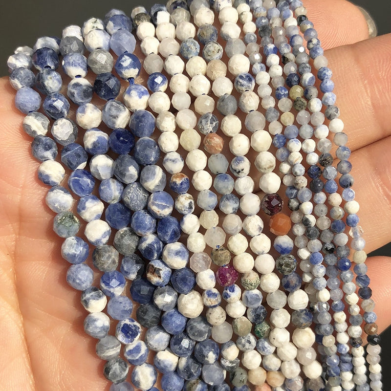 Natural Stone Faceted Sapphire Small Waist Beads 2 3 4 mm Blue Aquamarines Lapis Lazuli Loose Spacer Bead for Jewelry DIY Making - KiwisLove