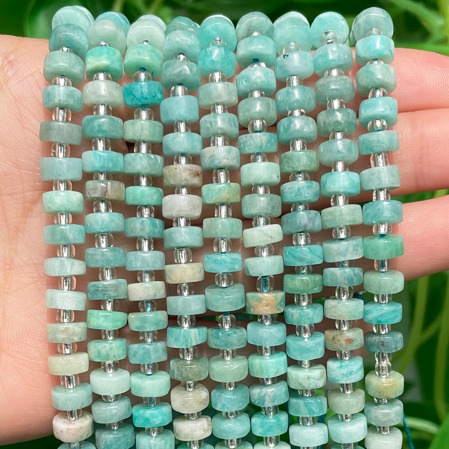 Natural Blue Amazonite Rondelle Stone Wheel Round Loose Spacer Beads for Needlework Jewelry Making DIY Bracelet Accessories - KiwisLove