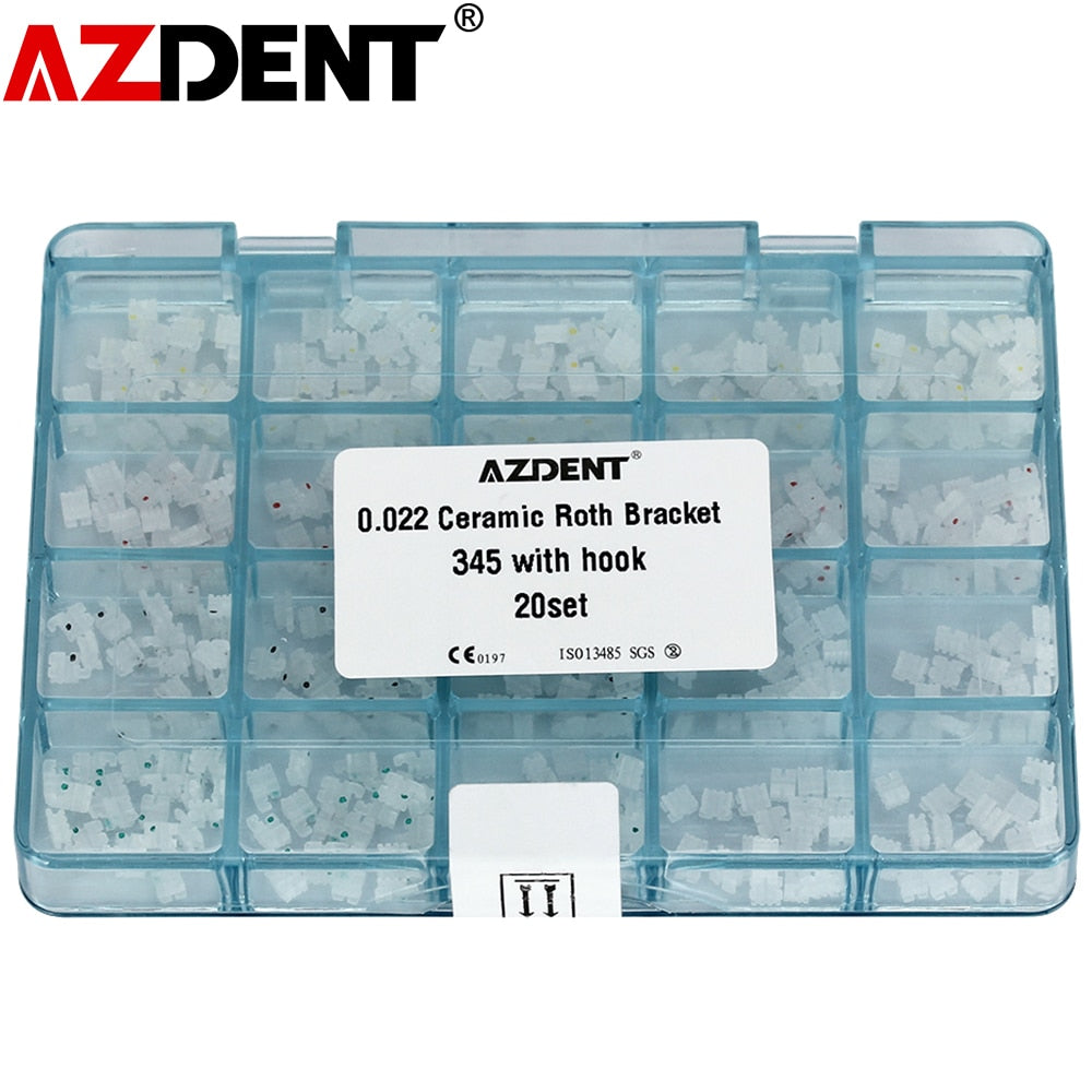 400pcs/Pack AZDENT Dental Orthodontic Ceramic Brackets 5*5 Roth/MBT .022 345 Hooks Mesh Base - KiwisLove