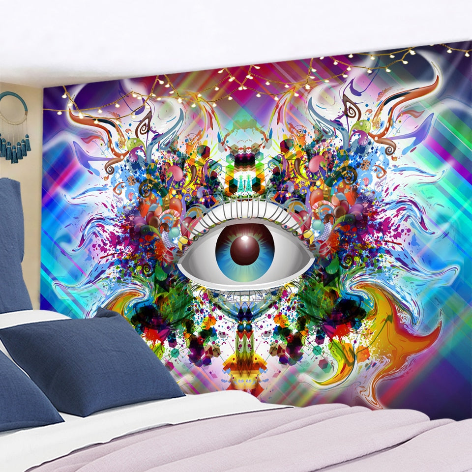 Psychedelic Human Eye Tapestry Wall Hanging Witchcraft Hippie Tapiz Aesthetics Room Dorm Art Home Decor - KiwisLove