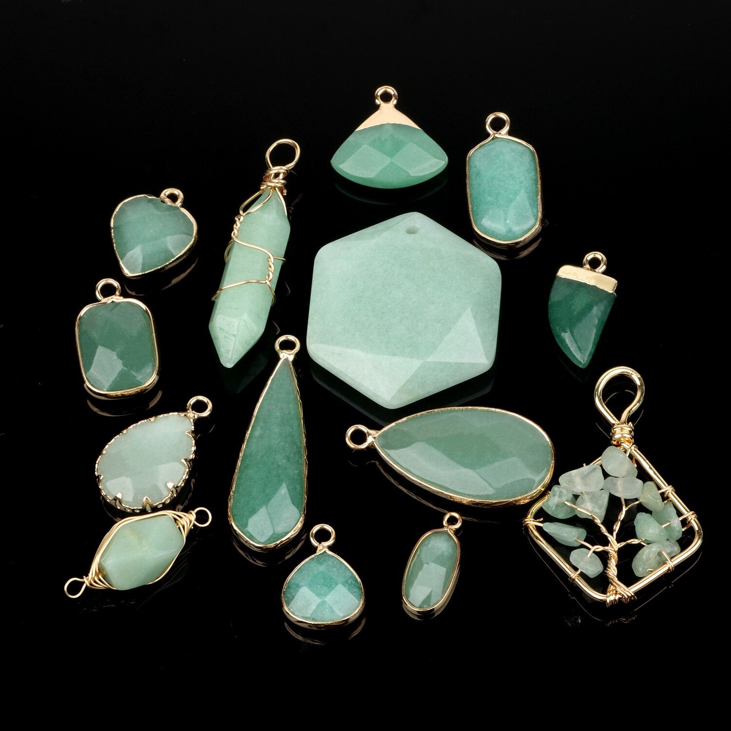 1pc Natural Green Aventurine Jades Pendant Gold Plated Multi Styles Charms Pendants for Necklace Women DIY Jewelry Accessories - KiwisLove