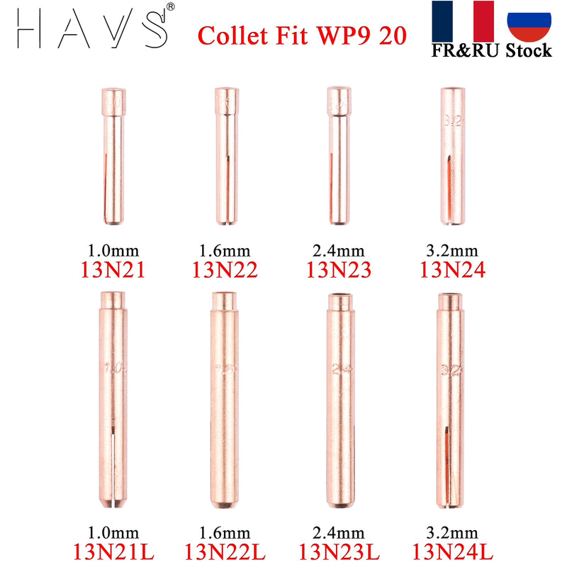 5/10Pcs 1.0/1.6/2.4/3.2mm TIG Collet 13N21 13N22 13N23 13N24 13N21L 13N22L 13N23L  13N24L For TIG WP9 20 25 Welding Torch - KiwisLove