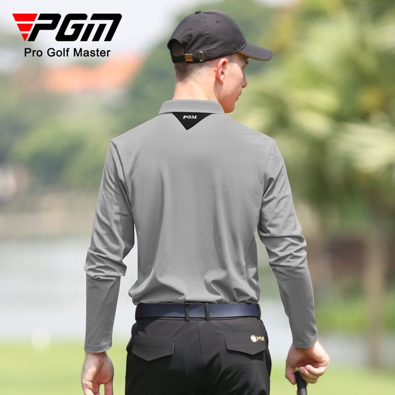 PGM Men&#39;s Winter Long-sleeved T-shirt Soft Warm Elastic Lapel POLO Shirt Top Clothes White Grey Black YF480 - KiwisLove