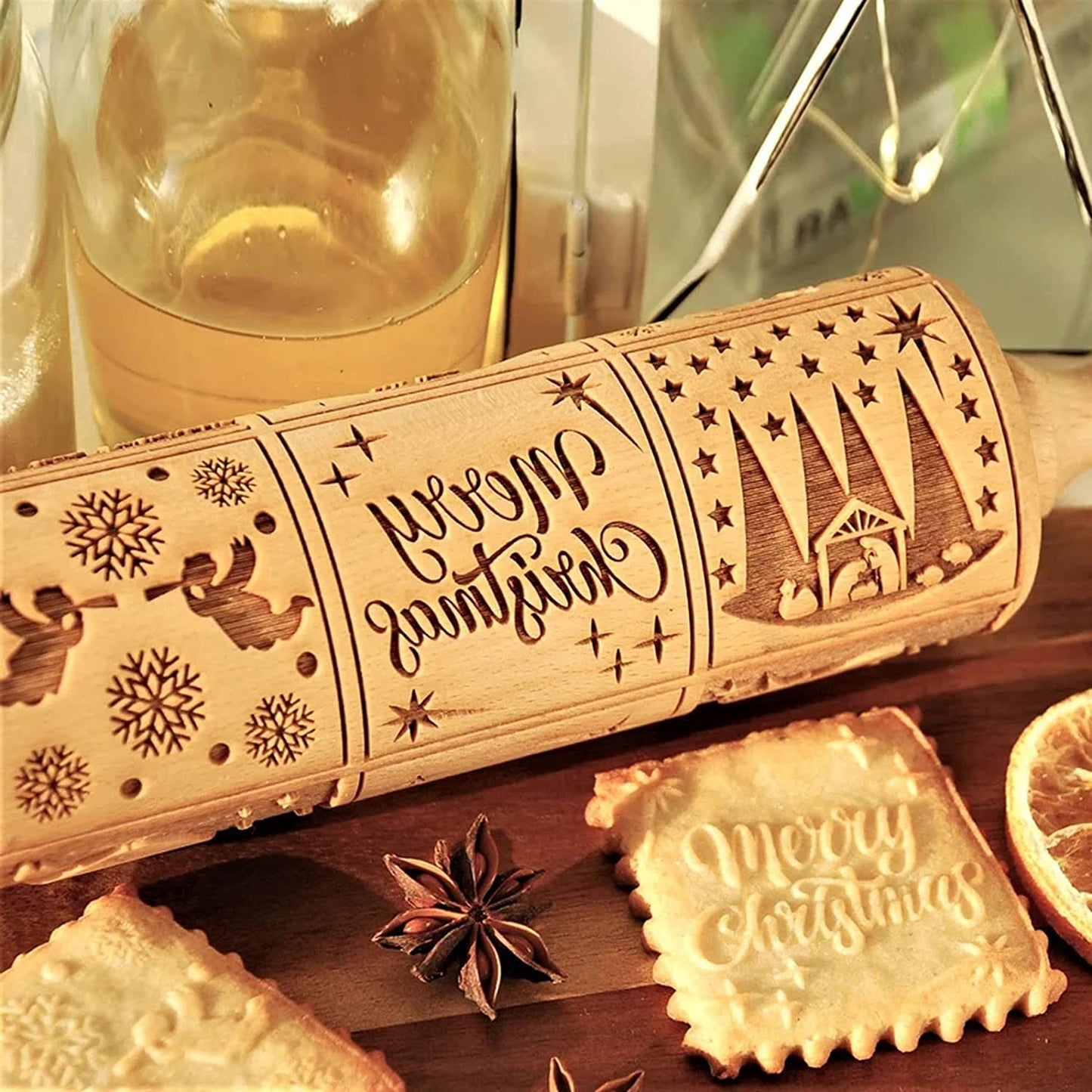 Nativity Engraved Rolling Pin Embossed Dough Roller Xmas Cookie Cutter Kitchen Pastry Christmas Engraved Rolling Pin for Baking - KiwisLove