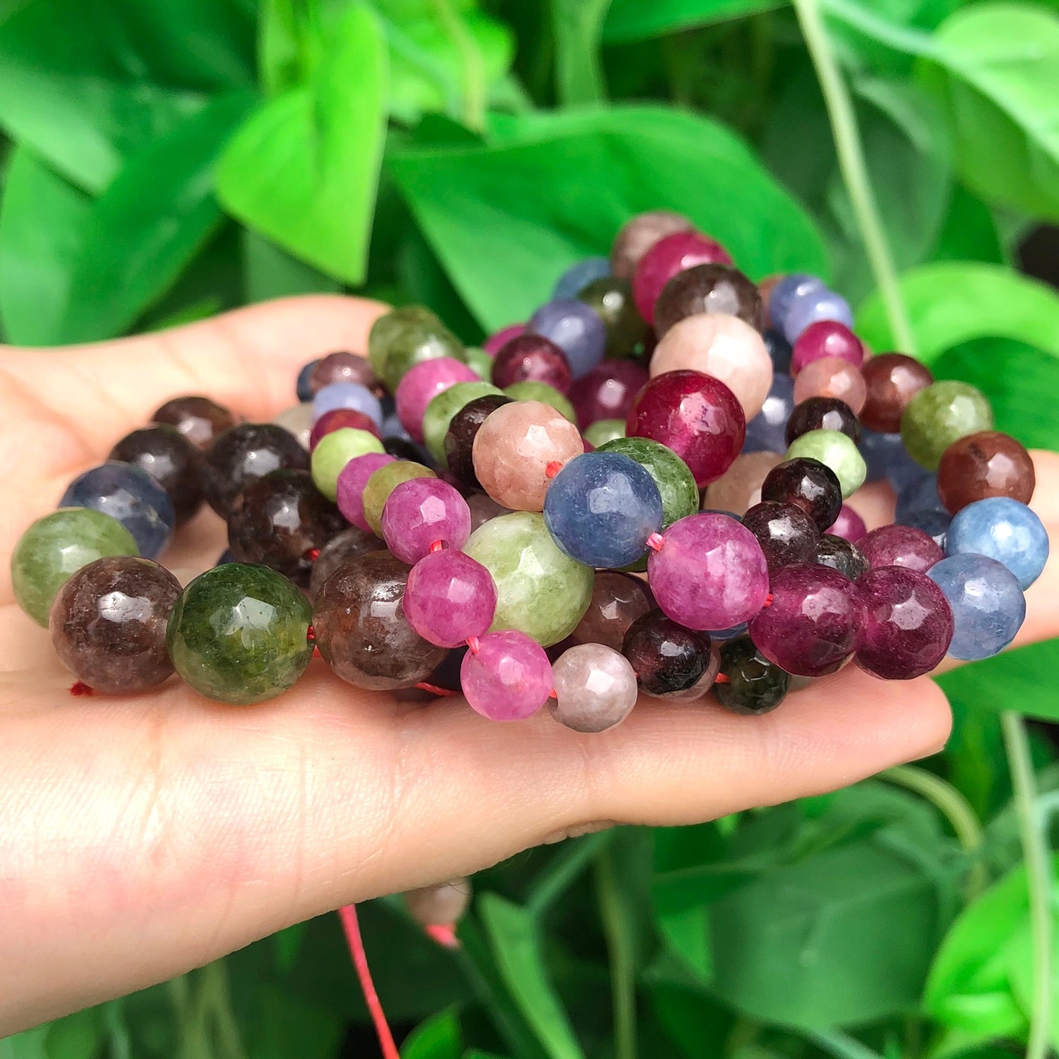 Natural Stone Beads Faceted Colorful Tourmaline Round Loose Spacer Beads Diy Handmade Bracelet for Jewelry Making Accessories - KiwisLove