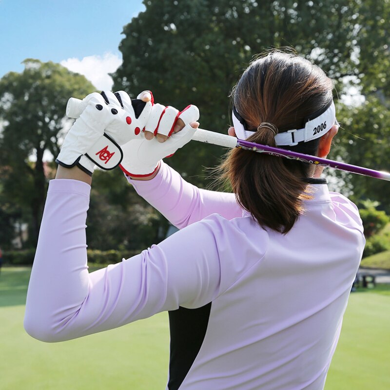 PGM 1 Pair Women Golf Gloves PU Leather Gloves Fingerless Breathable Mitt Right Left Hand Black Red Double Color ST029 - KiwisLove