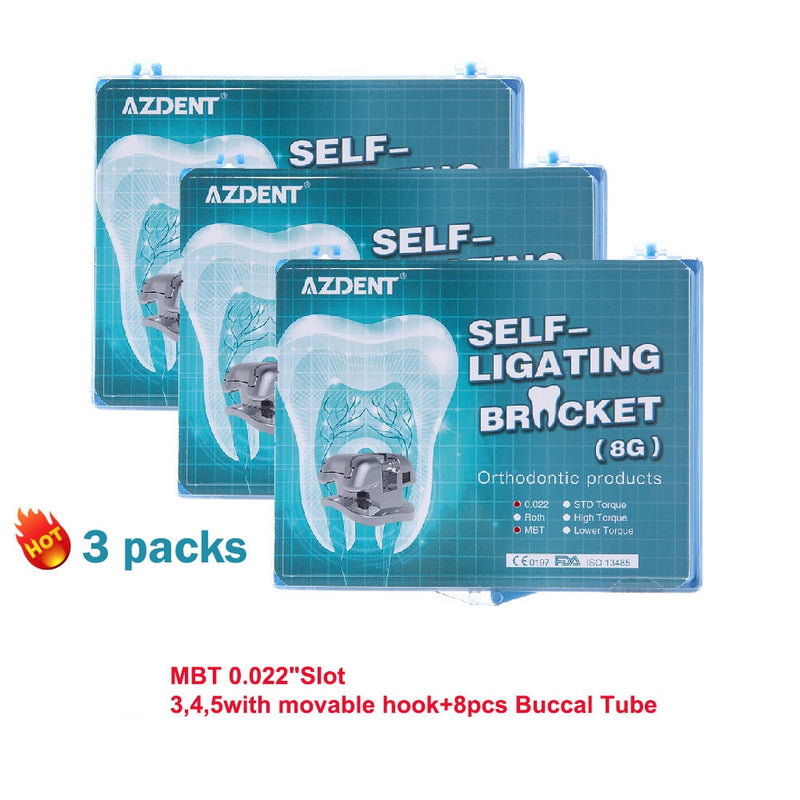 AZDENT Metal Dental Orthodontics Self-Ligating Brackets Movable Hook Auxiliary Hole With Buccal Tube Roth.022/MBT.022/STD.022 - KiwisLove