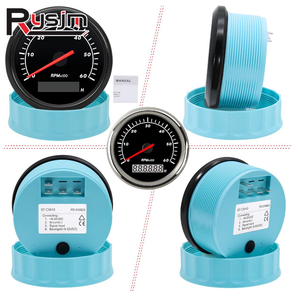 6K 6000RPM 85MM Boat Tachometer for Diesel Gasoline Car Boat rpm Meter Gauge with LCD Hourmeter Red Backlight 9~32V - KiwisLove