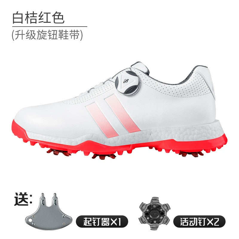 PGM Women Golf Shoes with Removable Spikes Waterproof Anti-slip Knob Strap Sports Sneakers White Casual Microfiber Leather XZ171 - KiwisLove