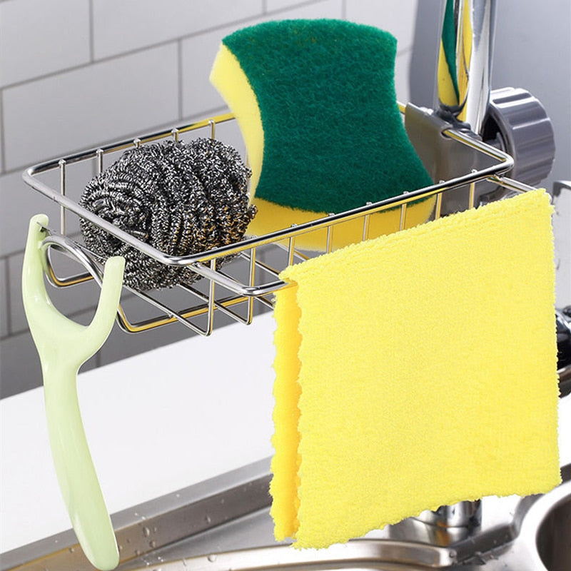 Kitchen Stainless Steel Sink Drain Rack Sponge Storage Faucet Holder Soap Drainer Shelf Basket Organizer Bathroom Accessories - KiwisLove