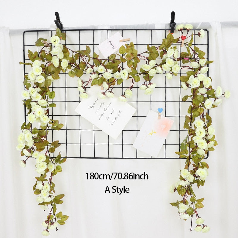 3pc Long Artificial Wedding Arch Flower Garland Silk Wall Hanging Rattan Plastic Vine Home Living Room Window Decor Autumn Plant - KiwisLove