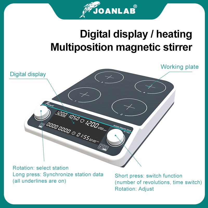 JOANLAB Multiple Magnetic Stirrer Hot Plate Digital Display Laboratory Stirrer Magnetic Mixer Heating Four-station Six-Position - KiwisLove