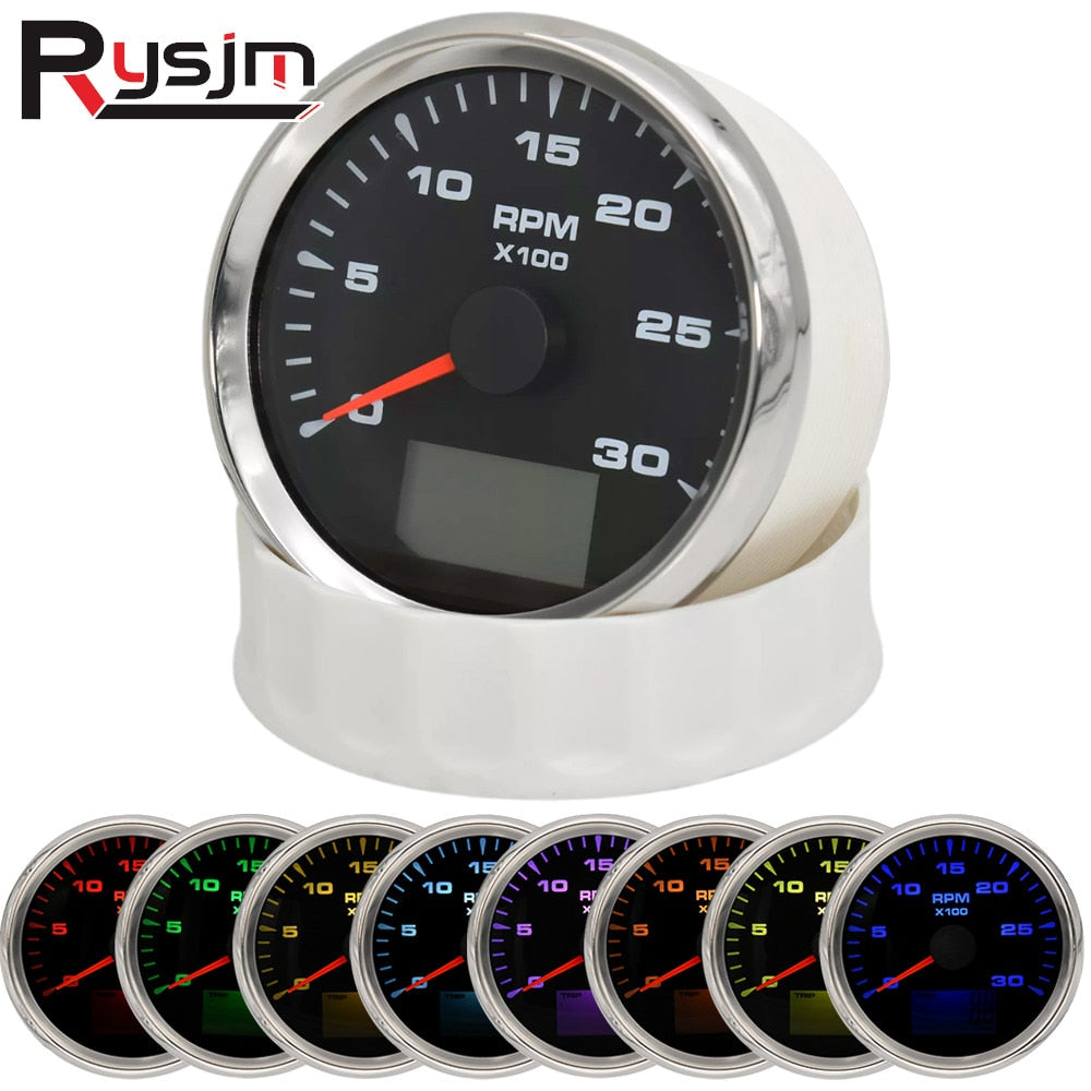 HD 85MM Gauge Universal 3000-8000RPM Tachometer Gauge With Trip Hour Meter 7 Colors Backlight for Marine Boat 3000-8000RPM - KiwisLove