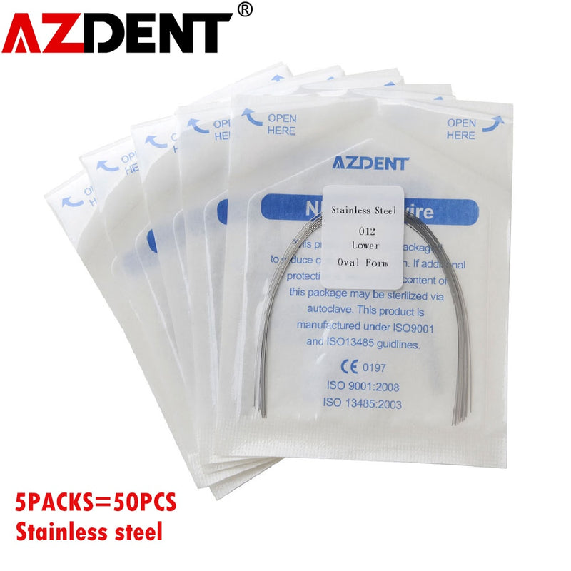 5Packs (10pcs/Pack)=50Pcs  AZDENT Dental Stainless Steel Round Arch Wire Oval Form Dental Orthodontic Archwire Lower/Upper