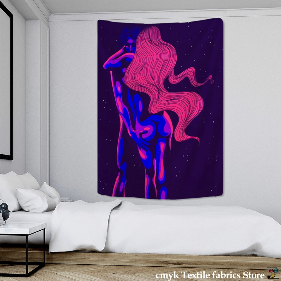 Psychedelic Tapestry Wall Hanging 80&#39;s Aesthetic Boho INS Print Hippie Living Room Bedroom Home Decor - KiwisLove