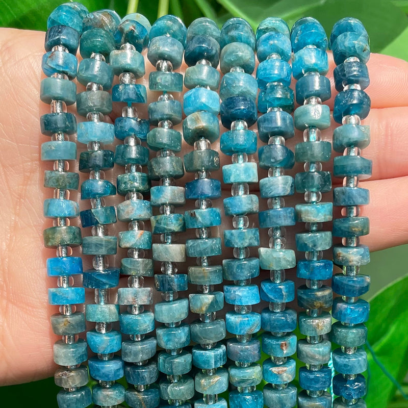 Natural Stone Blue Apatite Rondelle Wheel Round Loose Spacer Beads for Needlework Jewelry Making DIY Charms Bracelet Accessories - KiwisLove