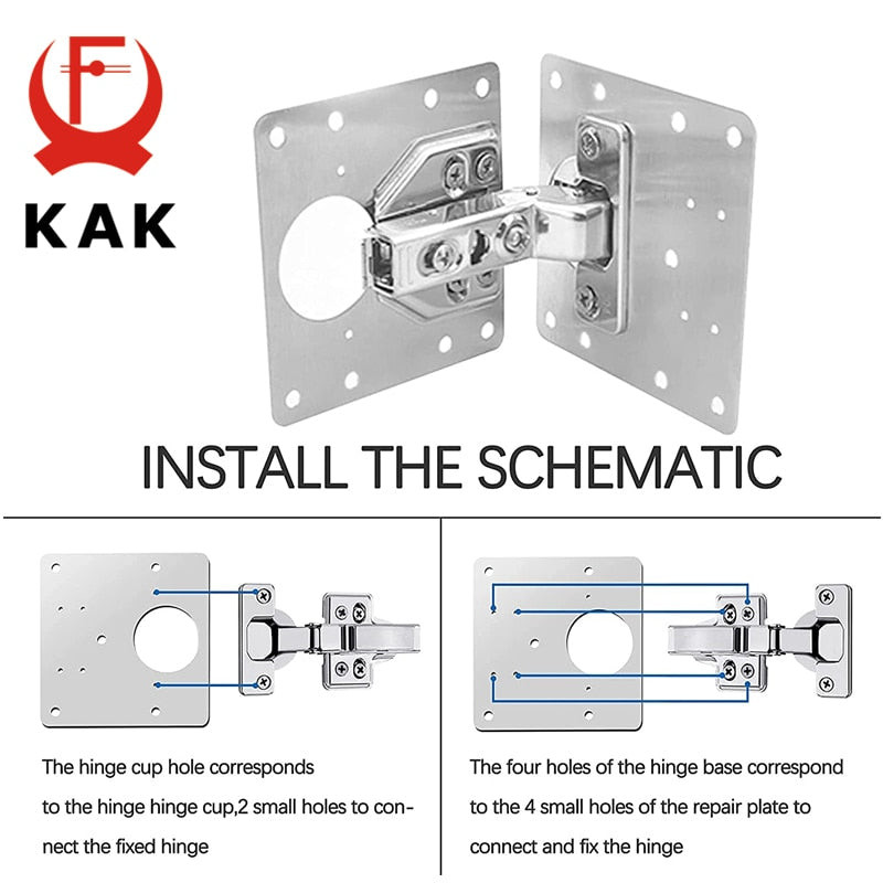 KAK 8pcs Hinge Repair Plate Brushed Stainless Steel Cabinet Hinge Fixing Plate Bracket Kit with Mounting Screws Door Hardware - KiwisLove