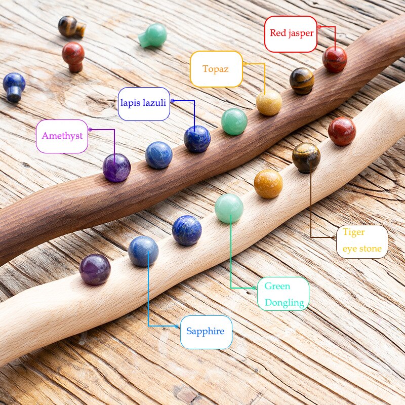 7Beads Wooden Guasha Massage Stick Jade Stone Beads Back Neck Meridian Dredging Body Scraping Wood Massager Gua Sha Therapy Tool - KiwisLove