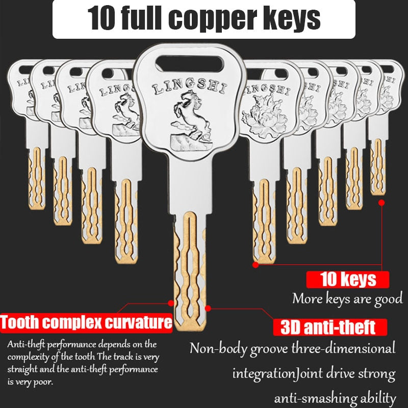 European American standard anti-theft door lock core Gate lock living room door lock cylinder stainless steel brass lock 10 keys - KiwisLove