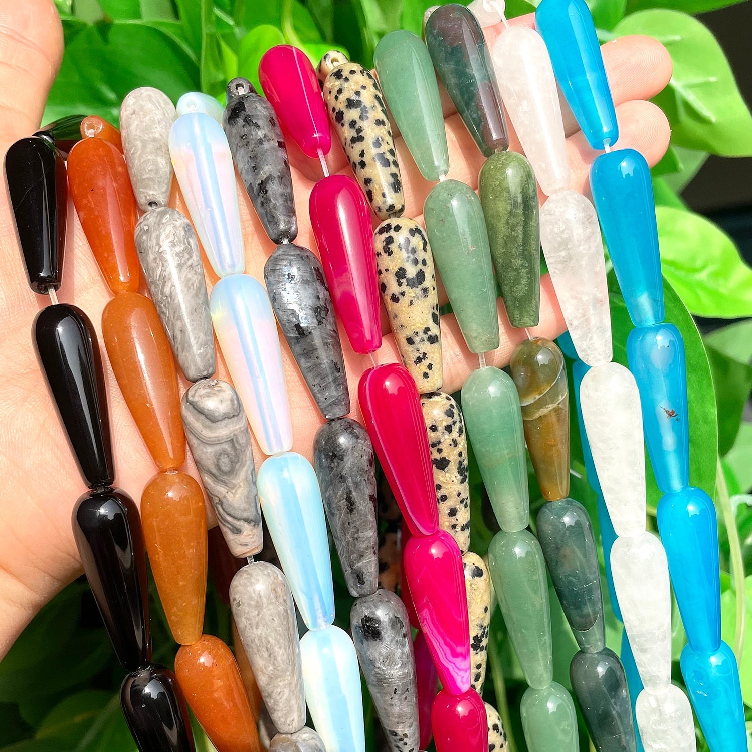 2pcs Natural Water Drop Genuine Stone India Agates Labradorite Tiger Eye Chalcedony Loose Beads for Jewelry Making DIY Bracelet - KiwisLove