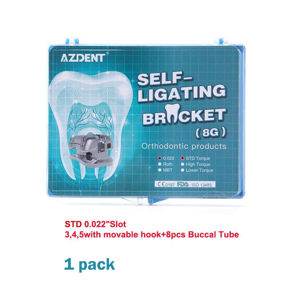 AZDENT Metal Dental Orthodontics Self-Ligating Brackets Movable Hook Auxiliary Hole With Buccal Tube Roth.022/MBT.022/STD.022 - KiwisLove