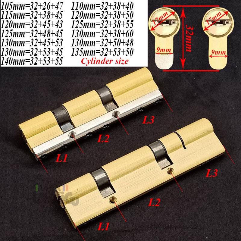 Anti-theft door cylinder lock 105 110 115 120 125 130 135 140MM double wheel fork lock cylinder double spring AB door cylinder - KiwisLove