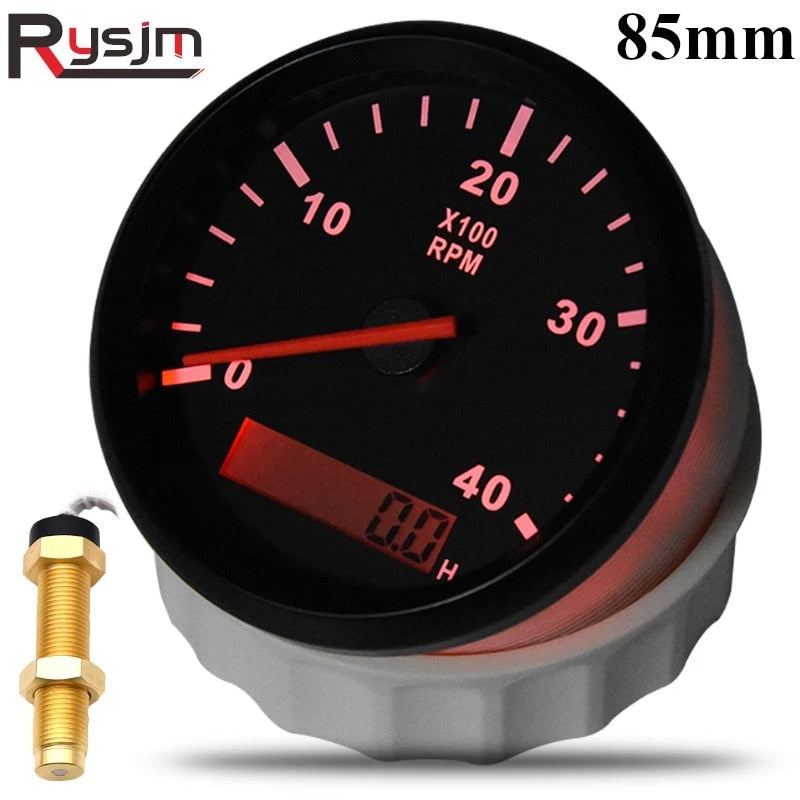 4K/6K/8K RPM 85mm Boat Tachometer Digital Engine Tach Hourmeter Tachometer Gauge for Diesel Gasoline Car rpm Meter Gauge 9~32V - KiwisLove