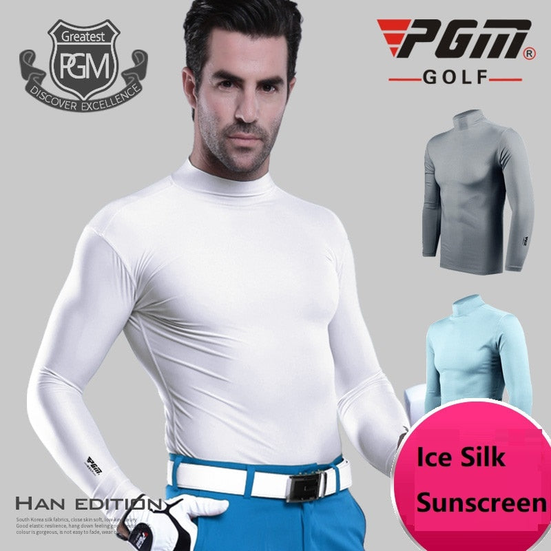 PGM Mens Sun Protection Golf Shirt Underwear Long Sleeve Golf Shirt Cooling Ice Silk T-shirts Anti-UV Soft Golf Apparel For Men - KiwisLove
