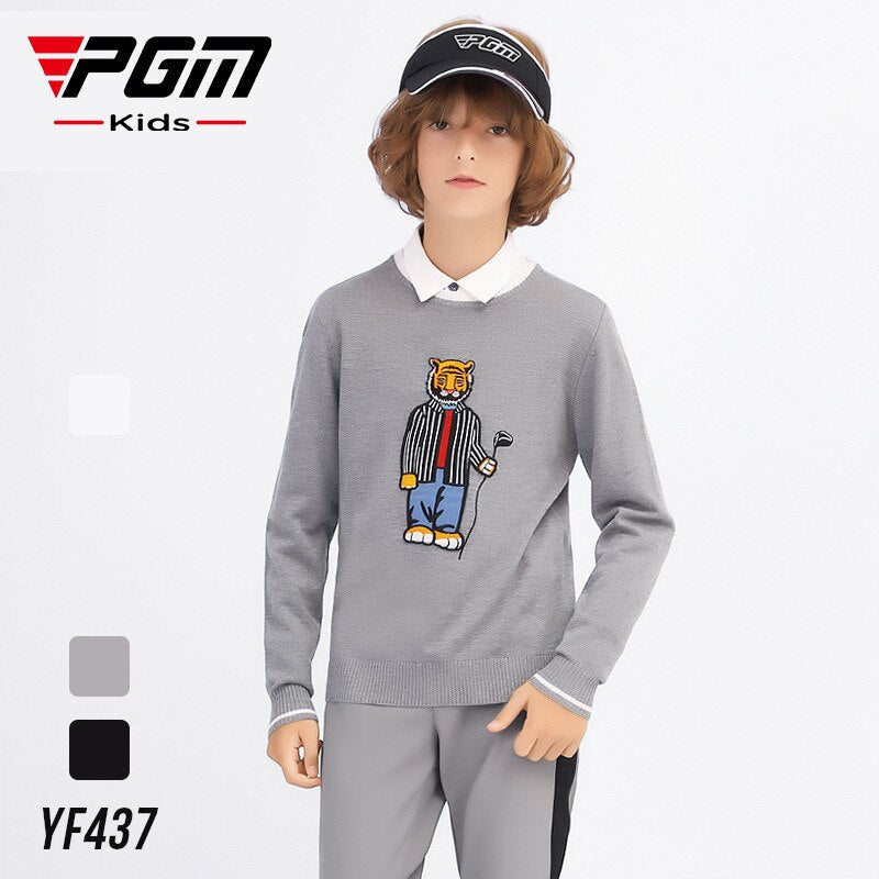 PGM Autumn Winter Golf Kids Sweater Boys Long Sleeve Jackets T-shirt Round Neck Warm Mercerized Wool Golf Clothing YF437 - KiwisLove