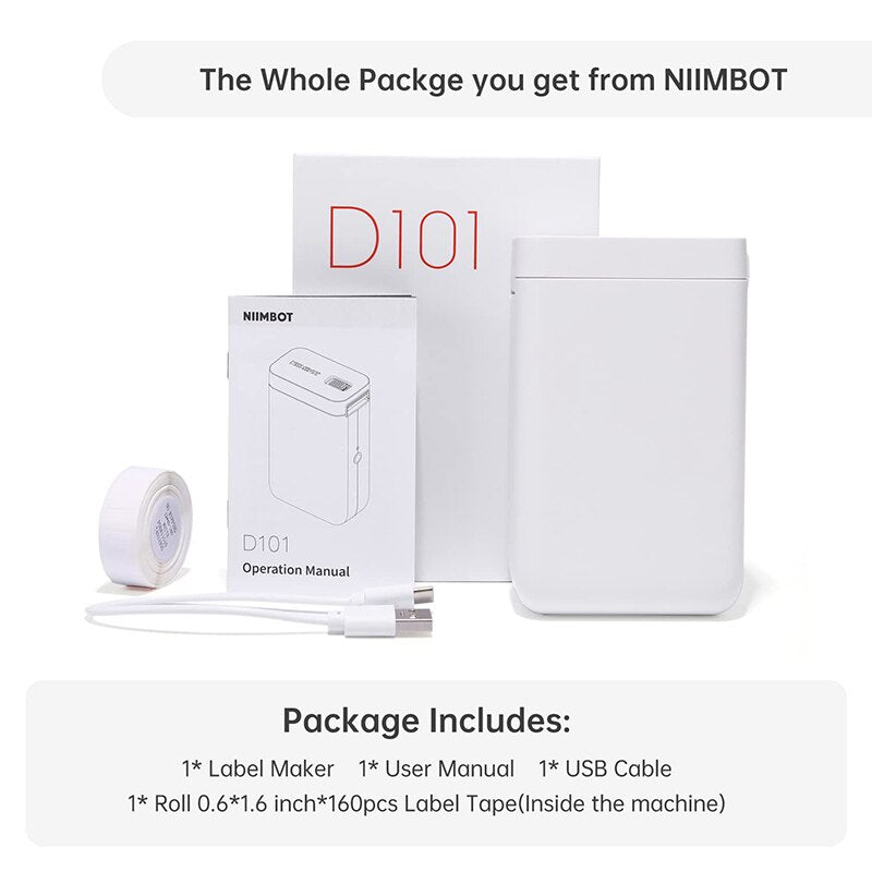 NiiMbot D101 Portable Pocket Label Maker Mini Wireless Inkless Label Printer for Phone Tablet Office Home Organization D11 Plus - KiwisLove