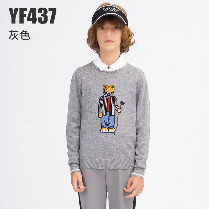 PGM Autumn Winter Golf Kids Sweater Boys Long Sleeve Jackets T-shirt Round Neck Warm Mercerized Wool Golf Clothing YF437 - KiwisLove