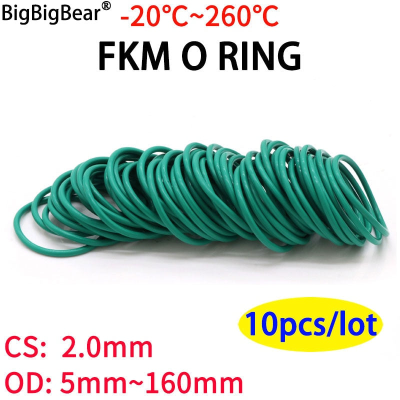 10pcs CS 2mm OD 5~160mm Green FKM Fluorine Rubber O Ring Sealing Gasket Insulation Oil High Temperature Resistance Green - KiwisLove