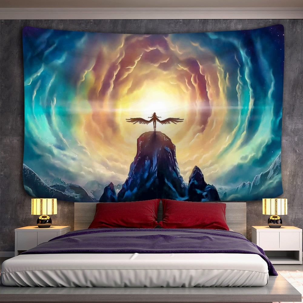 Angel Devil Tapestry Hell Wall Hanging Witchcraft Wall Tapestry Hippie Wall Carpets Dorm Decor Psychedelic Halloween Tapestry - KiwisLove