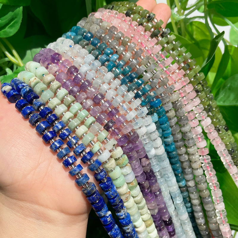 Natural Stone Jades Aquamarines Lapis Lazuli Labradorite Loose Rondelle Beads for Jewelry Making DIY Bracelet Accessories 15&#39;&#39;