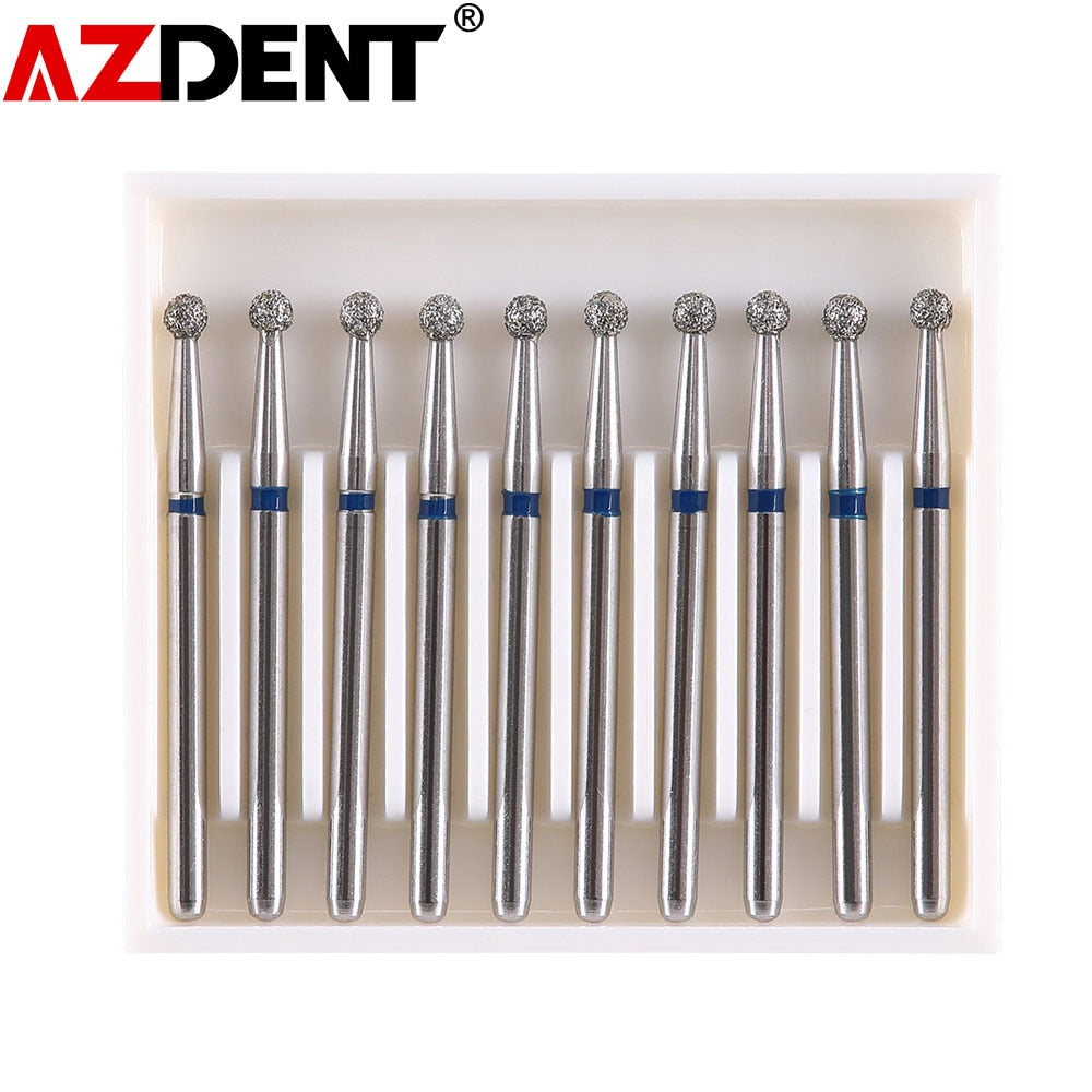 10pcs/Pack AZDENT Dental Diamond Burs Drill Ball Round Type Burs 25mm FG 1.6mm for High Speed Handpiece 450000r/Min - KiwisLove