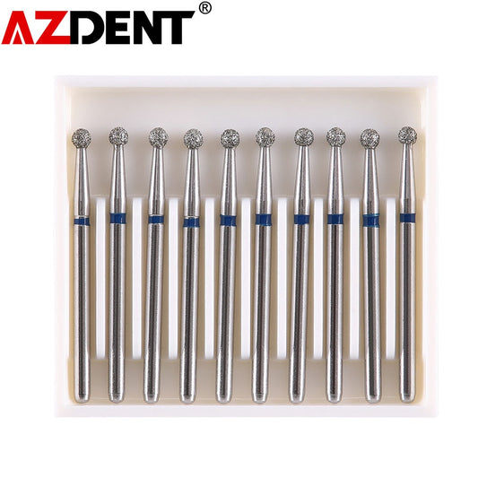 10pcs/Pack AZDENT Dental Diamond Burs Drill Ball Round Type Burs 25mm FG 1.6mm for High Speed Handpiece 450000r/Min - KiwisLove