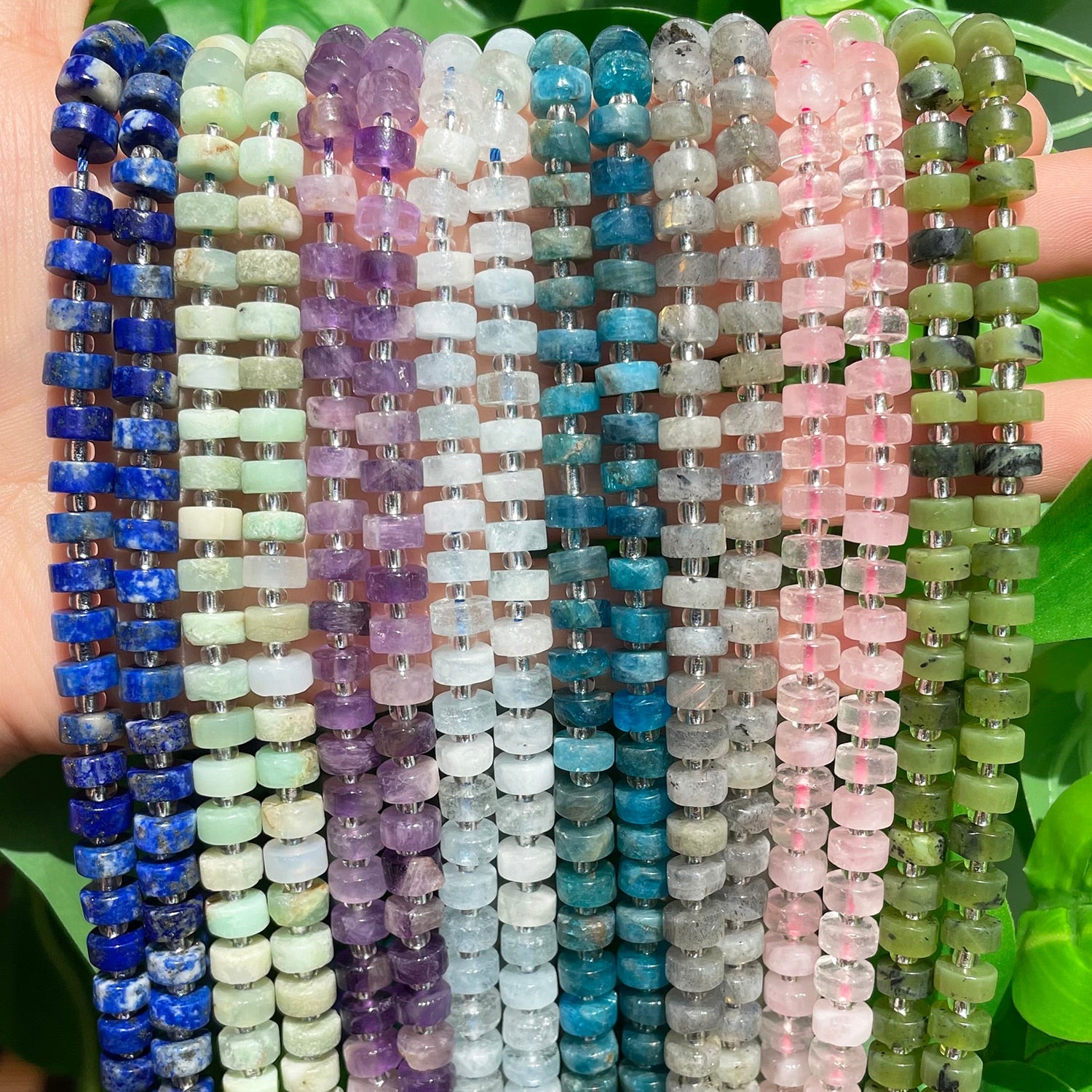 Natural Stone Jades Aquamarines Lapis Lazuli Labradorite Loose Rondelle Beads for Jewelry Making DIY Bracelet Accessories 15&#39;&#39; - KiwisLove